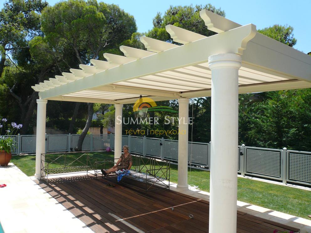 Ξύλινη πέργκολα με κασέτα pergola 8800 Markilux ανοιγοκλειόμενη. 